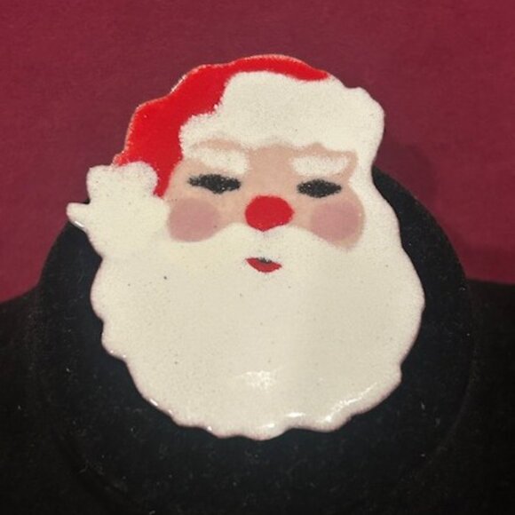 HOLIDAY🎄🎄SANTA Copper Enamel Large Artisan BROOCH - Picture 4 of 7